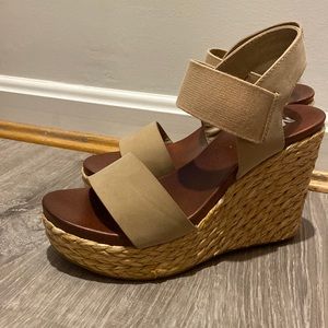 Sand colored wedge sandals